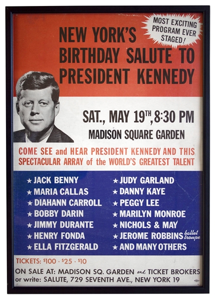 Scarce Poster for JFK's 45th Birthday at Madison Square Garden in 1962, Famous for Marilyn Monroe's Serenade of ''Happy Birthday Mr. President''